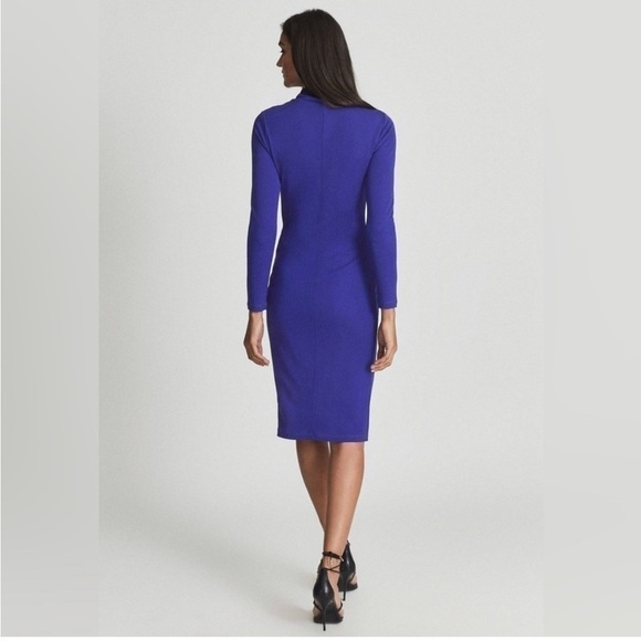 Reiss Freya Twist Drape Long-Sleeved Viscose Bodycon Dress - Picture 5 of 7